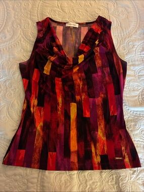 Calvin Klein PS Sleeveless Cowl Neck Camisole in Red, Purple and Orange Abstract